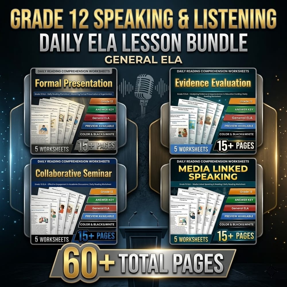 Grade 12 Speaking and Listening ELA Lesson Bundle Daily | General ELA — bundle cover