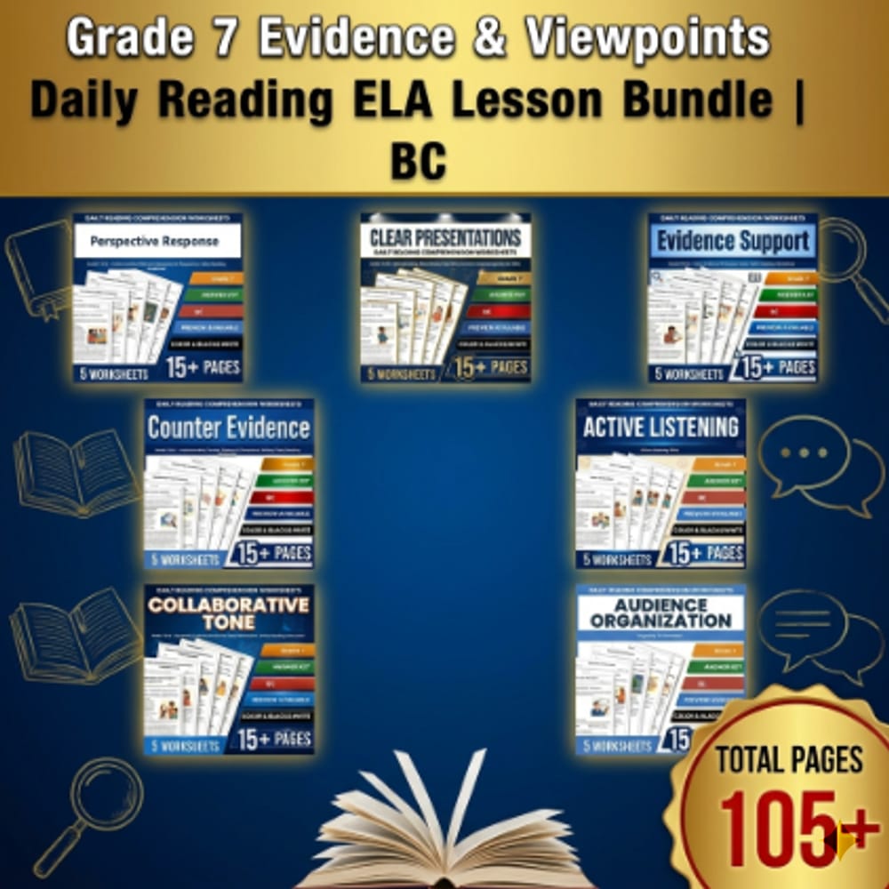 Grade 7 Evidence & Viewpoints Daily Reading ELA Lesson Bundle | BC — bundle cover