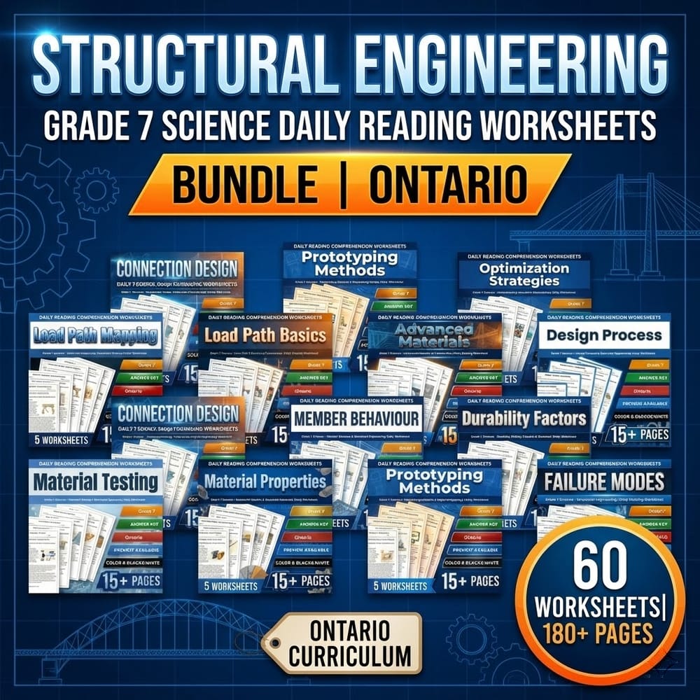 Structural Engineering Grade 7 Science Daily Reading Worksheets Bundle | Ontario — bundle cover