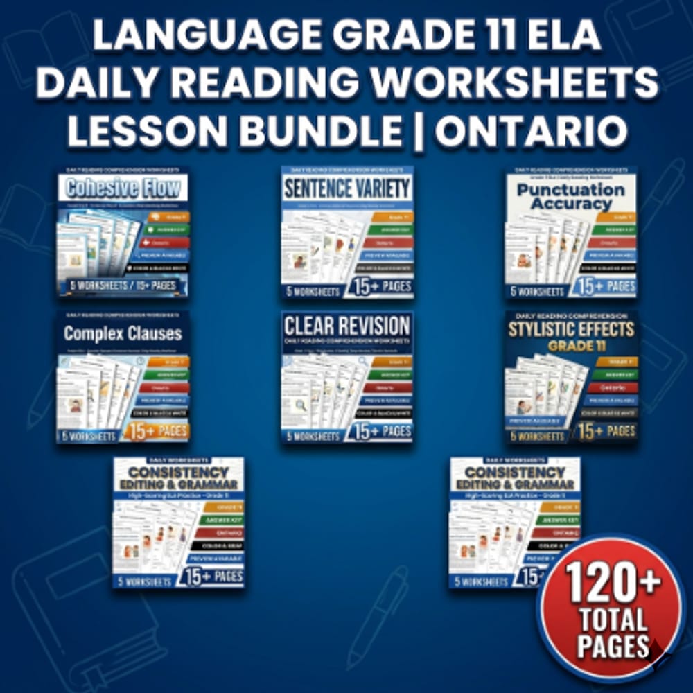 Language Grade 11 Ela Daily Reading Worksheets Lesson Bundle | Ontario — bundle cover