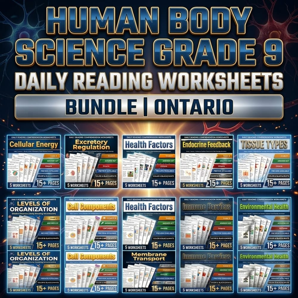 Human Body Science Grade 9 Daily Reading Worksheets Bundle | Ontario — bundle cover