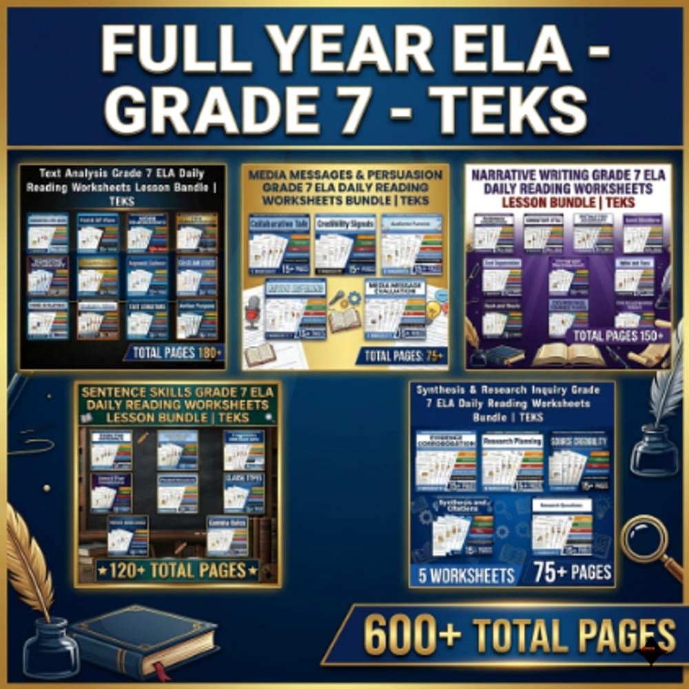 Grade 7 ELA Daily Reading Full-Year Bundle | TEKS — bundle cover