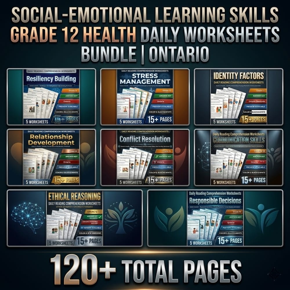 Social-Emotional Learning Skills Grade12 Health Daily Worksheets Bundle| Ontario — bundle cover