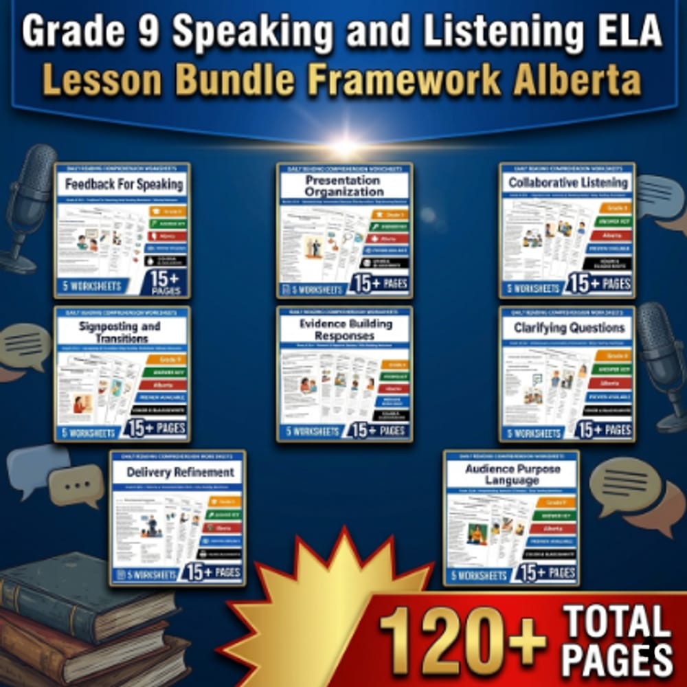 Grade 9 Speaking and Listening ELA Lesson Bundle Framework Alberta — bundle cover