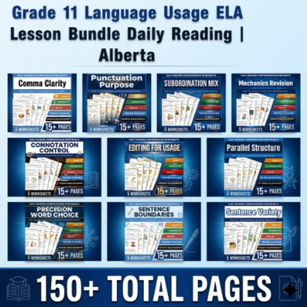 Grade 11 Understand and Use Language ELA Daily Reading Lesson Bundle | Alberta — bundle cover
