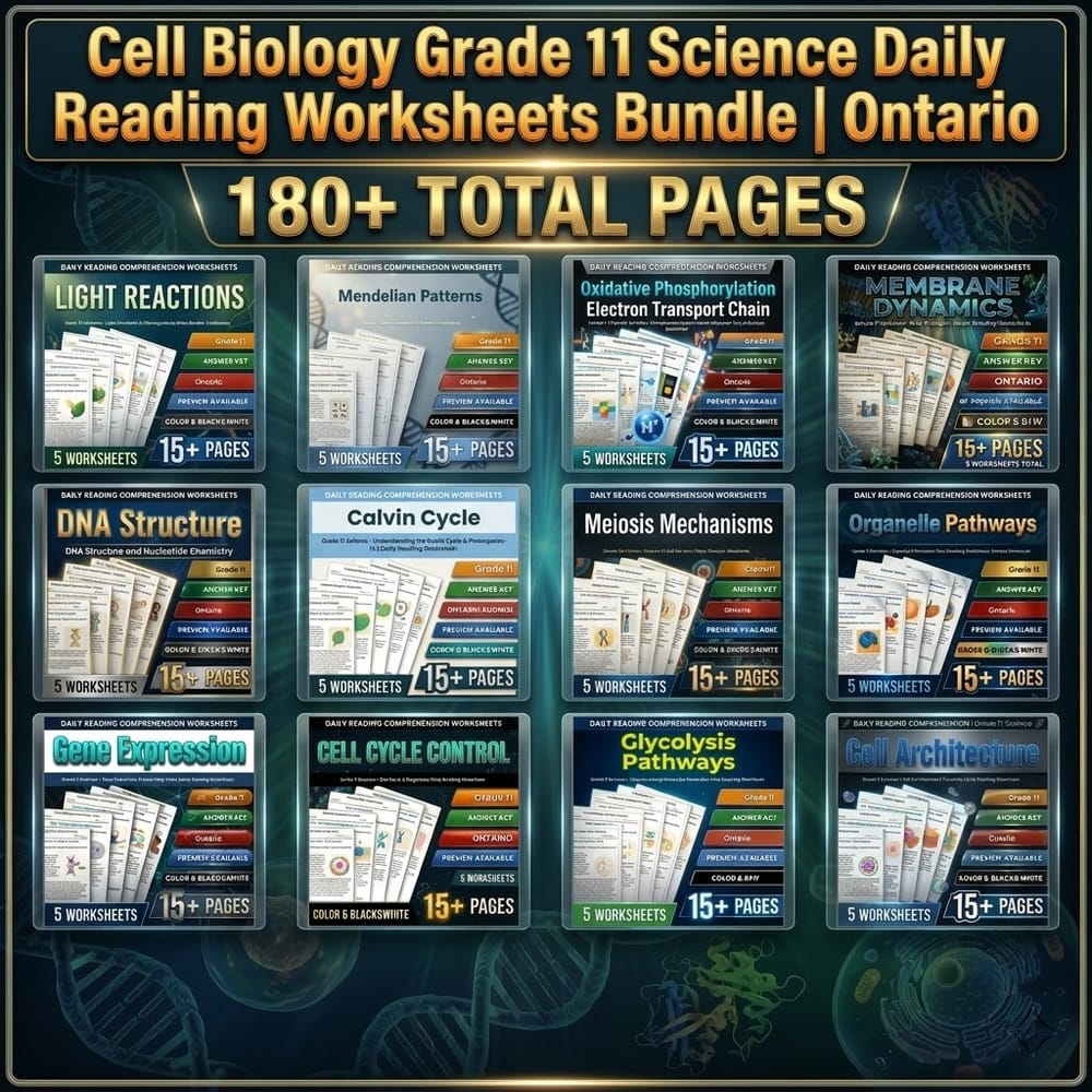 Cell Biology Grade 11 Science Daily Reading Worksheets Bundle | Ontario — bundle cover