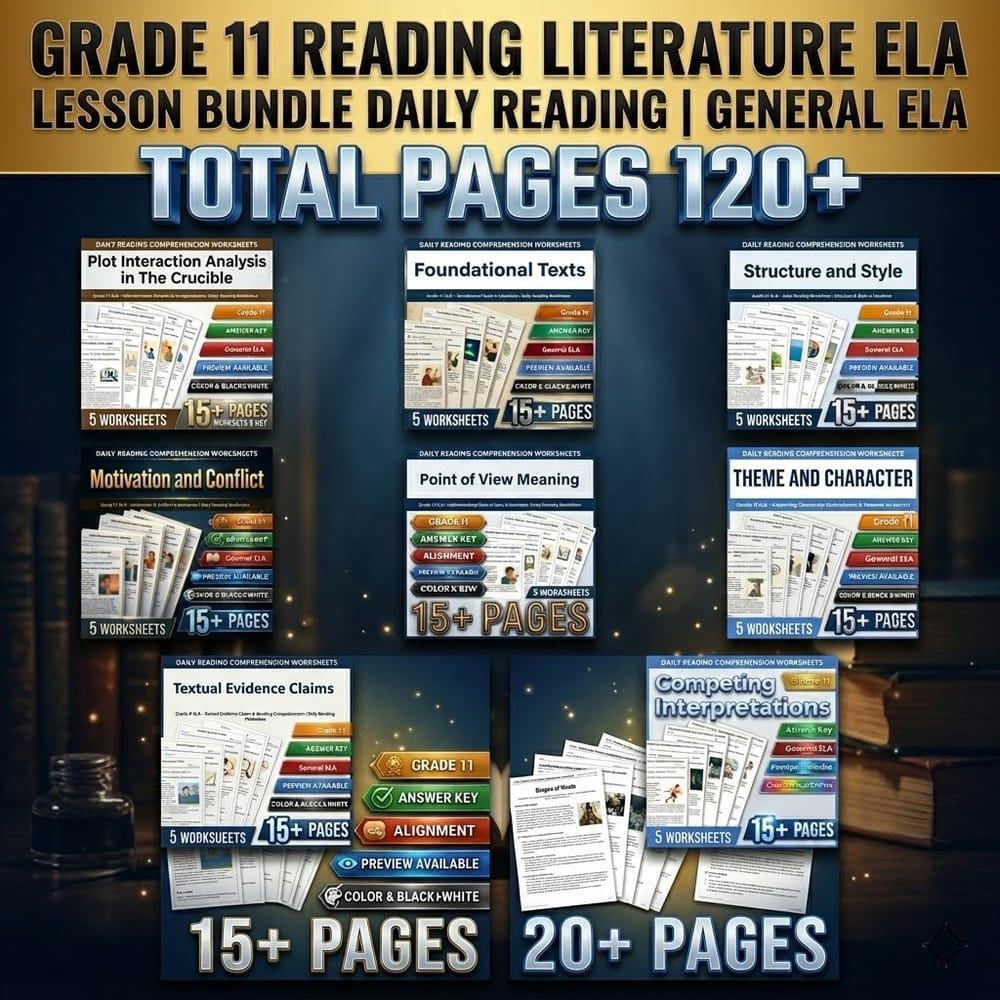 Grade 11 Reading Literature ELA Lesson Bundle Daily Reading | General ELA — bundle cover