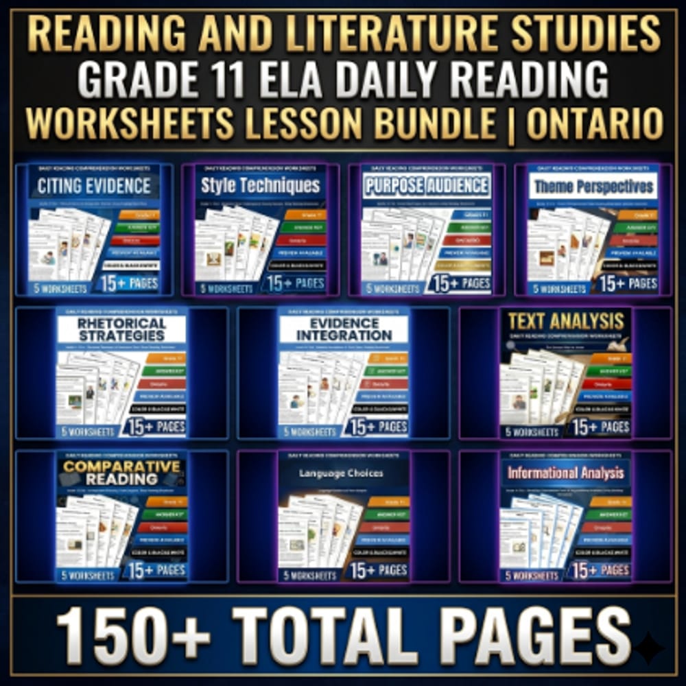 Reading and Literature Studies Grade 11 ELA Daily  Worksheets Bundle | Ontario — bundle cover