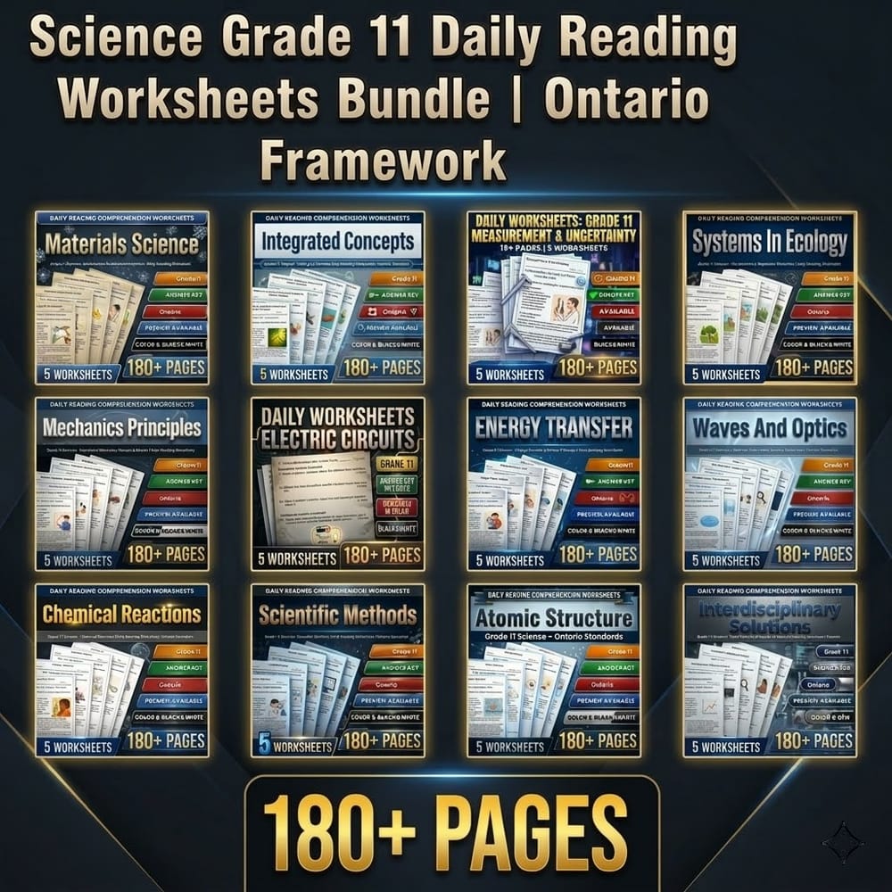 Science Grade 11 Daily Reading Worksheets Bundle | Ontario Framework — bundle cover
