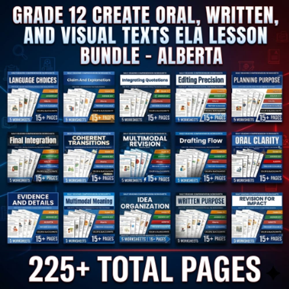 Grade 12 Create Oral, Written, and Visual Texts ELA Lesson Bundle – Alberta — bundle cover