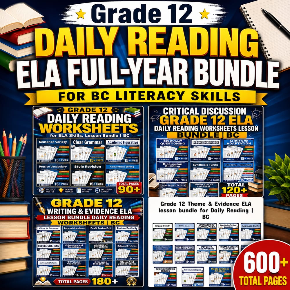 Grade 12 Daily Reading ELA Full-Year Bundle for BC Literacy Skills — bundle cover