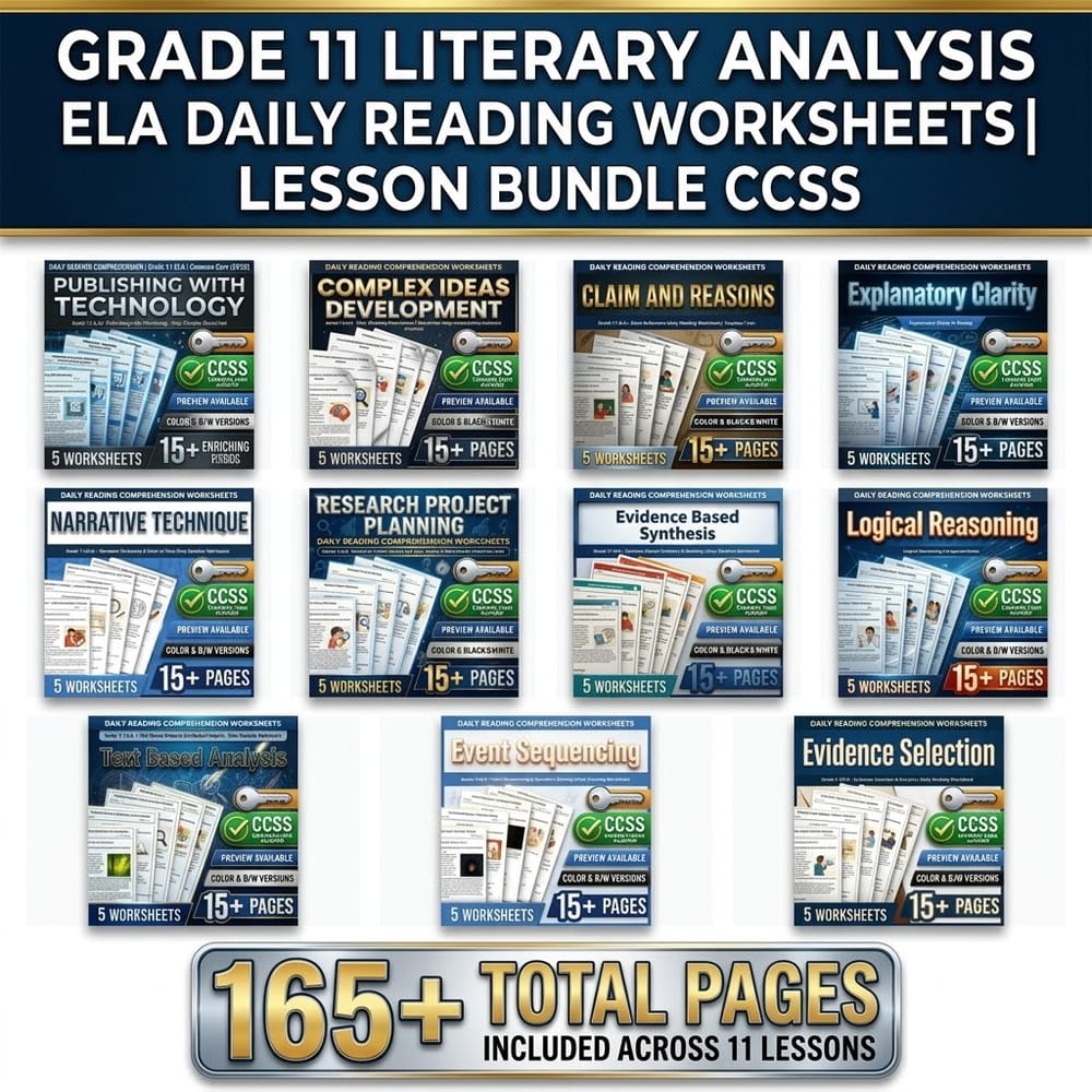 Grade 11 Literary Analysis ELA Daily Reading Worksheets | Lesson Bundle CCSS — bundle cover
