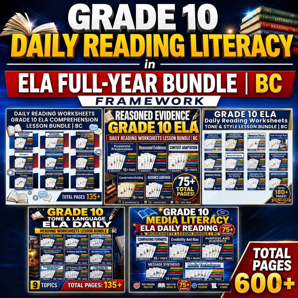Grade 10 Daily Reading Literacy in ELA Full-Year Bundle | BC Framework — bundle cover