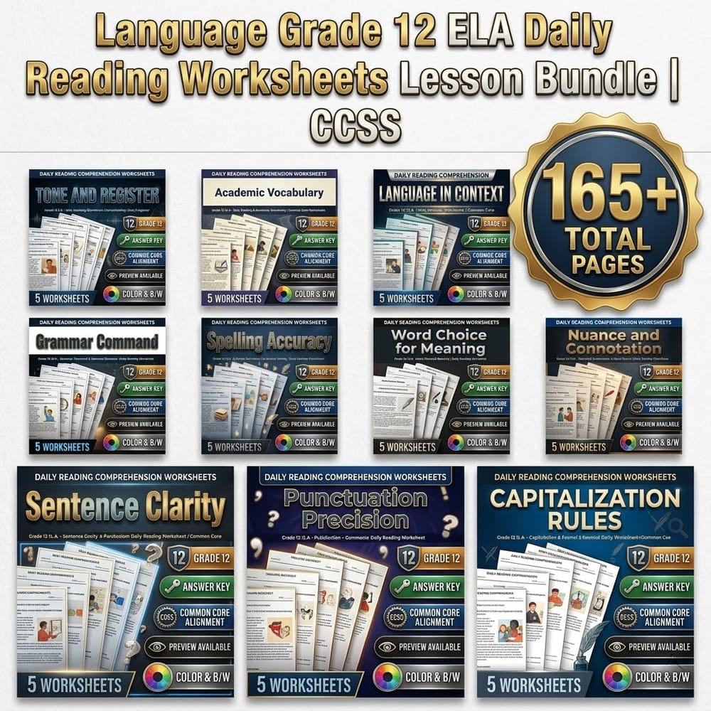 Language Grade 12 ELA Daily Reading Worksheets Lesson Bundle | CCSS — bundle cover