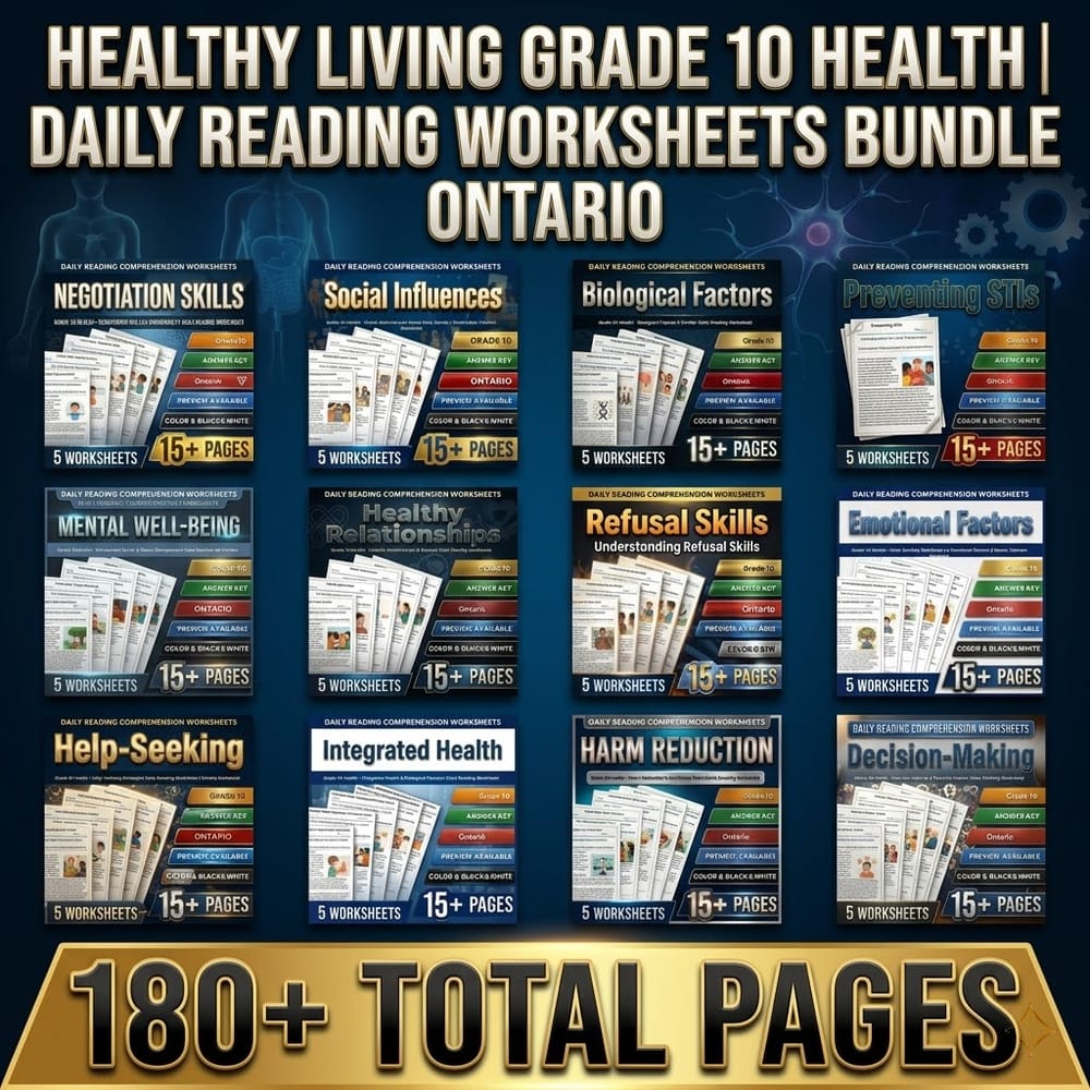 Healthy Living Grade 10 Health Daily Reading Worksheets Bundle | Ontario — bundle cover