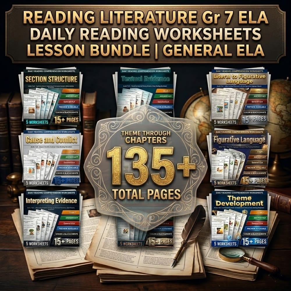 Reading Literature Gr 7 ELA Daily Reading Worksheets Lesson Bundle | General ELA — bundle cover