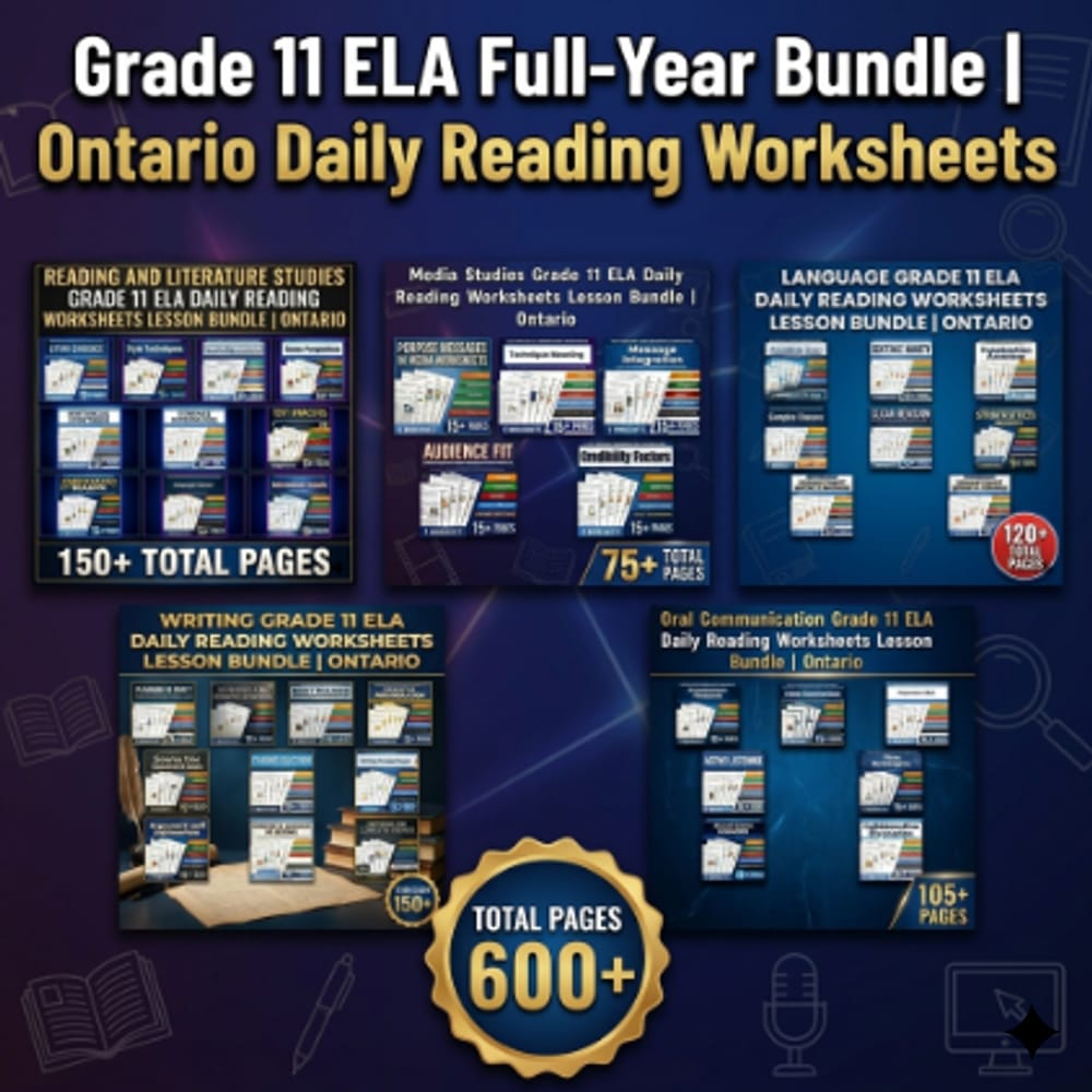 Grade 11 ELA Full-Year Bundle | Ontario Daily Reading Worksheets — bundle cover