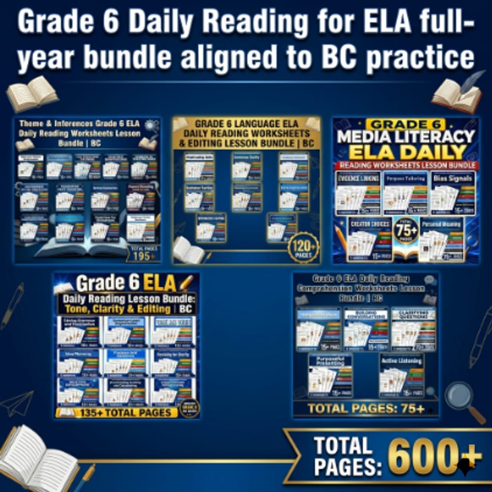 Grade 6 Daily Reading for ELA full-year bundle aligned to BC practice — bundle cover