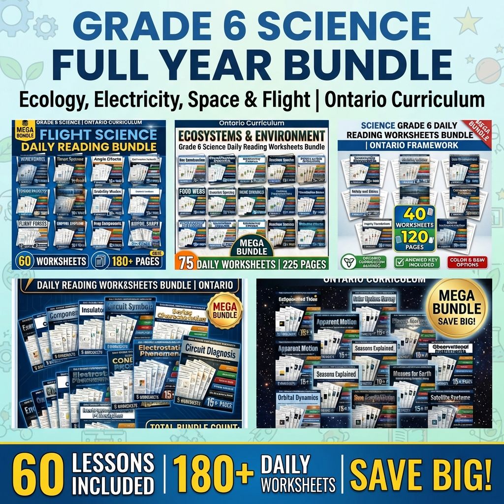 Grade 6 Science Full Year Bundle – Ontario Daily Reading Worksheets — bundle cover