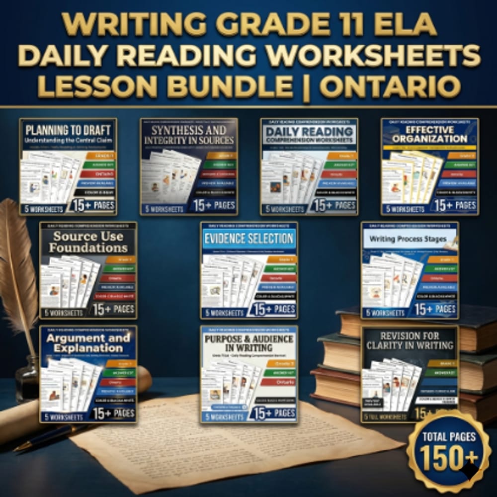 Writing Grade 11 ELA Daily Reading Worksheets Lesson Bundle | Ontario — bundle cover