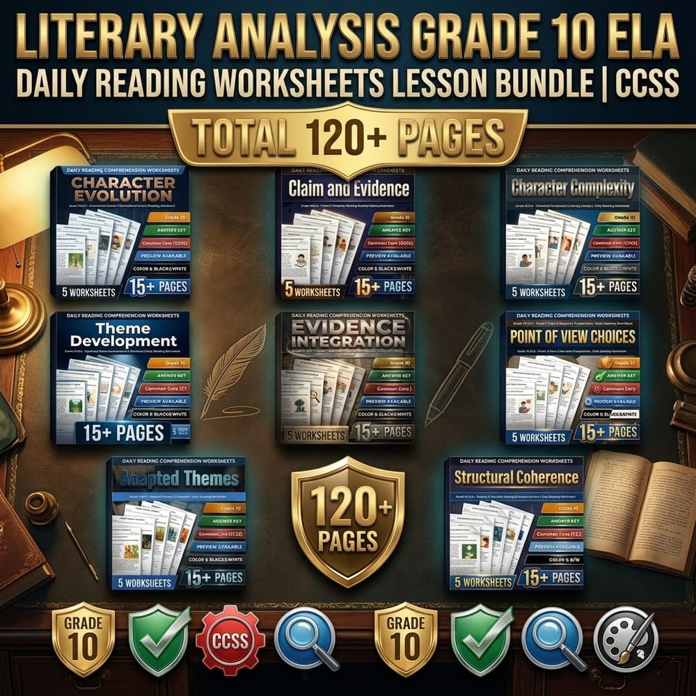 Literary Analysis Grade 10 ELA Daily Reading Worksheets Lesson Bundle | CCSS — bundle cover
