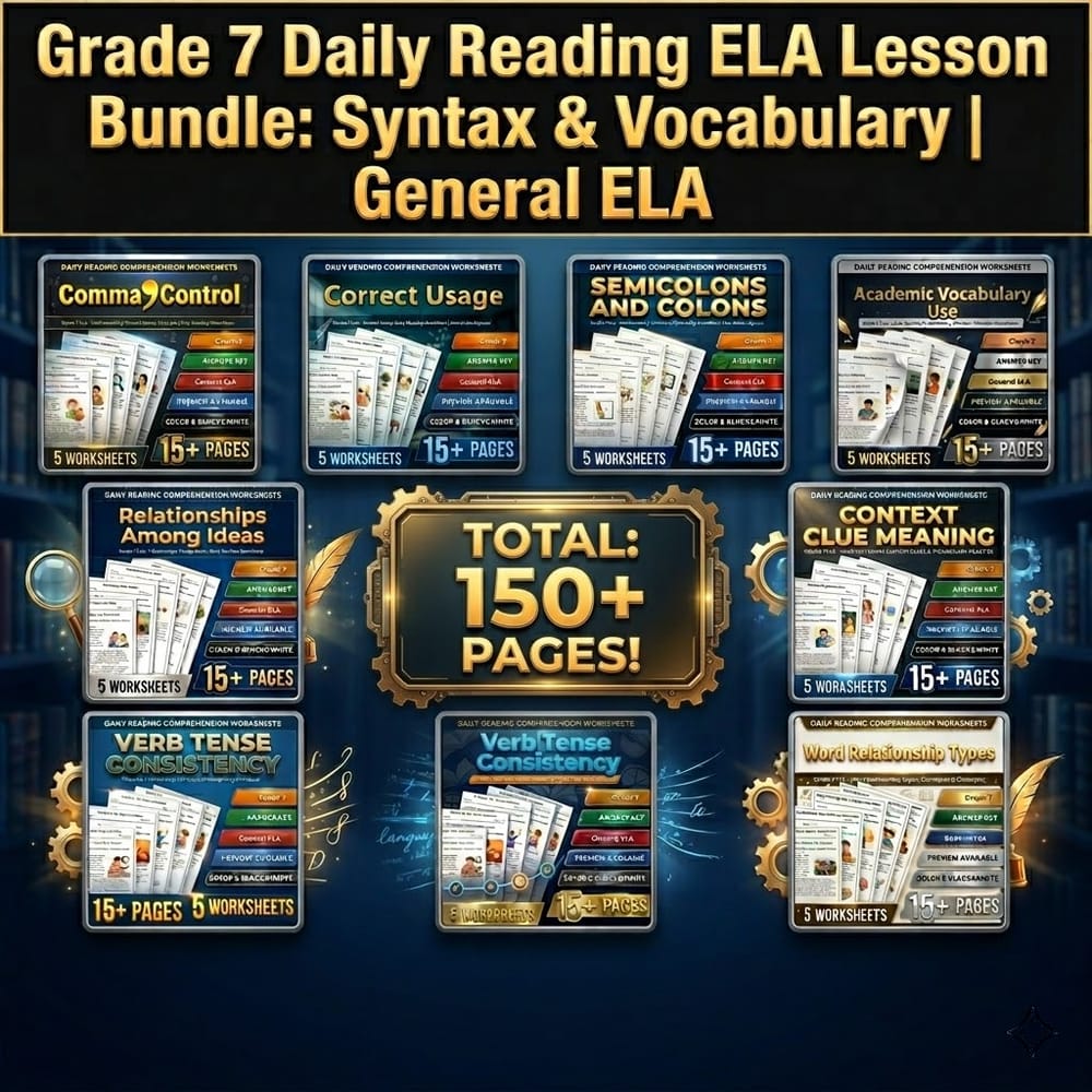Grade 7 Daily Reading ELA Lesson Bundle: Syntax & Vocabulary | General ELA — bundle cover