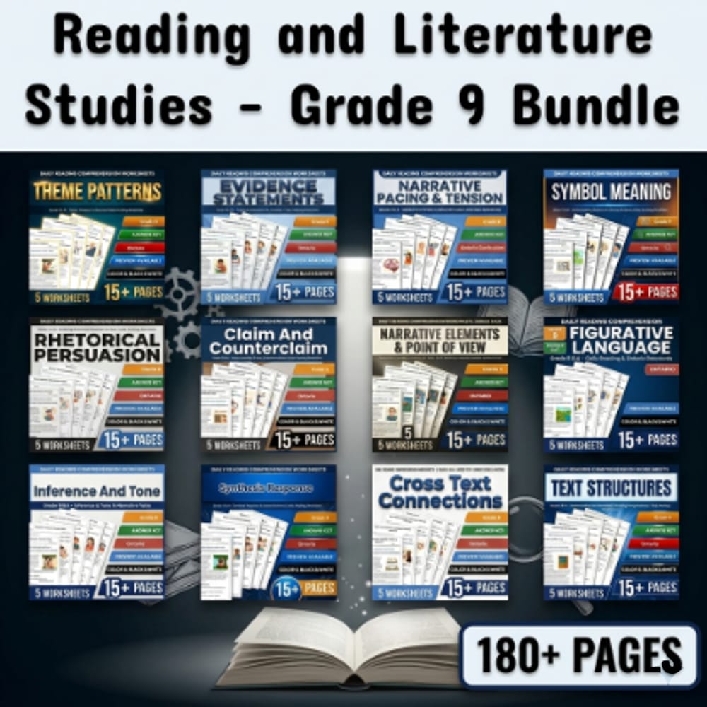 Reading and Literature Studies Grade 9 ELA Daily Reading Lesson Bundle | Ontario — bundle cover