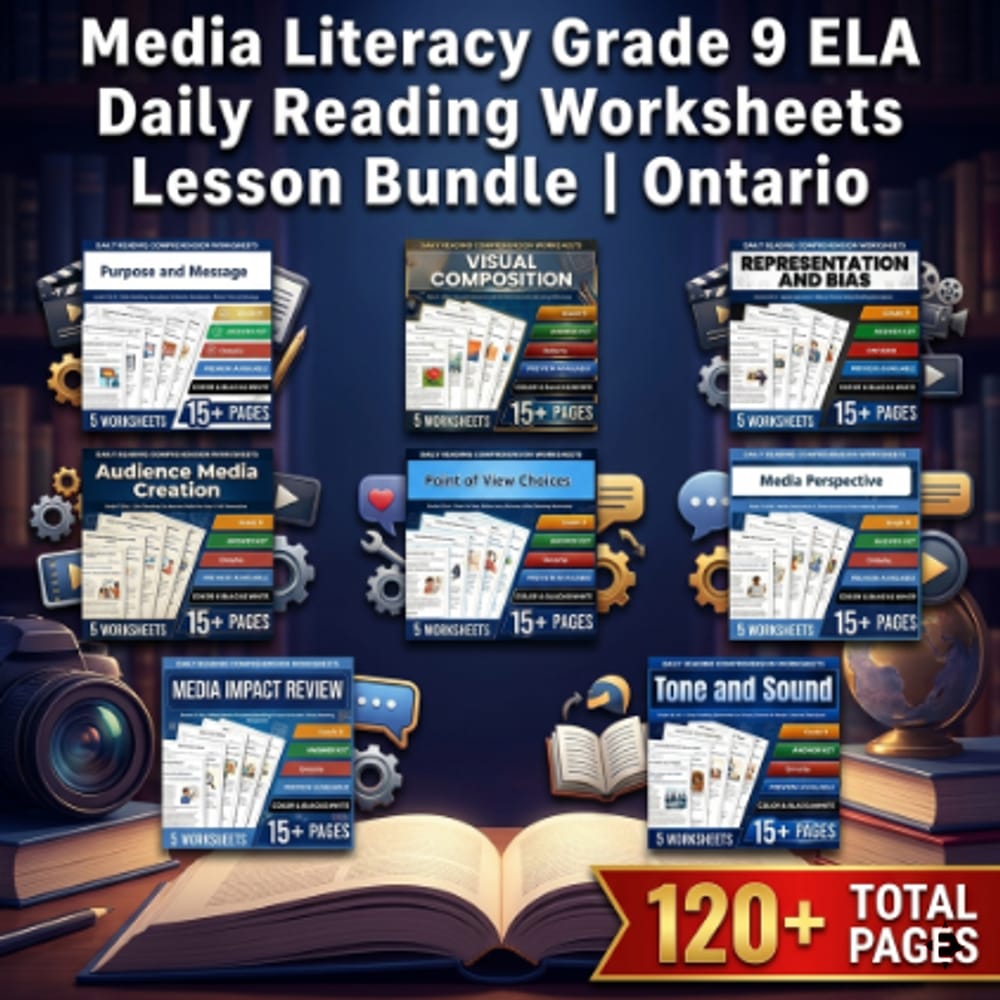 Media Literacy Lesson Bundle | Grade 9 ELA | Ontario Framework — bundle cover
