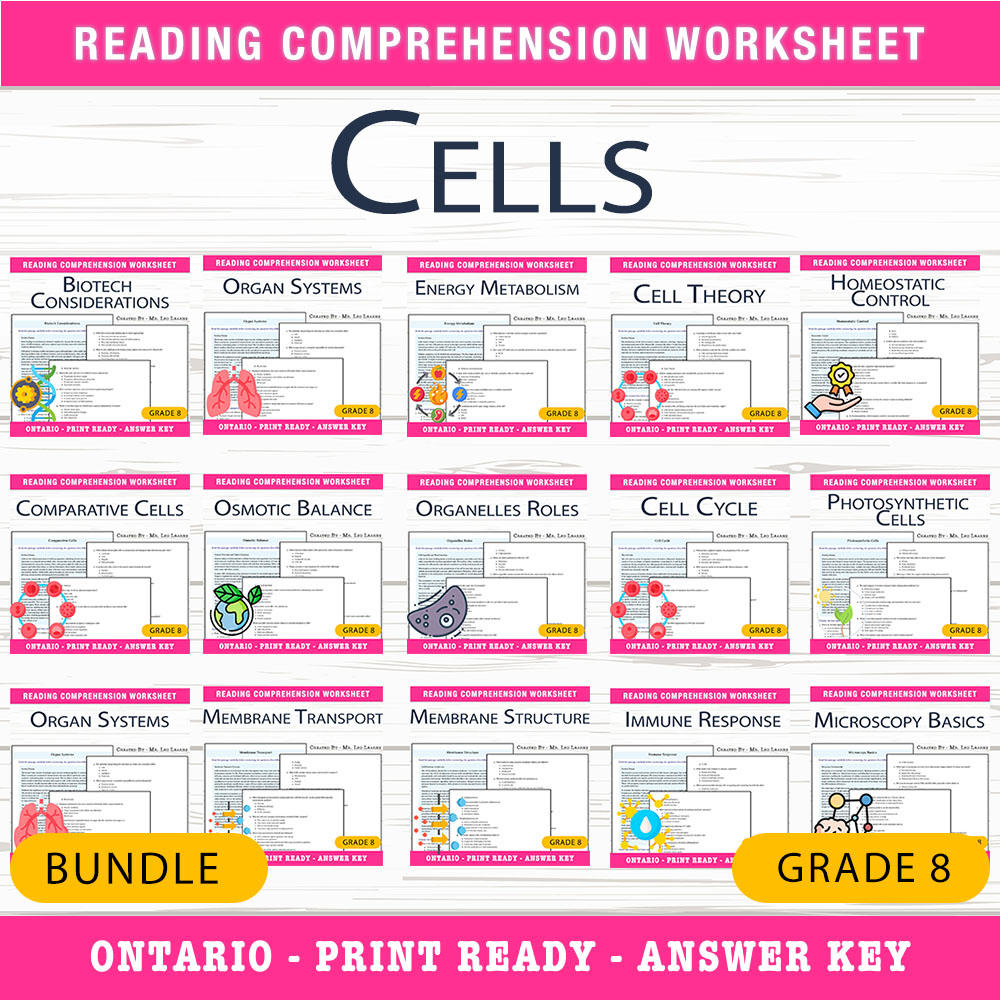 Grade 8 Science | Cell Biology & Systems Unit Worksheet Bundle (Unlock Mastery) — bundle cover