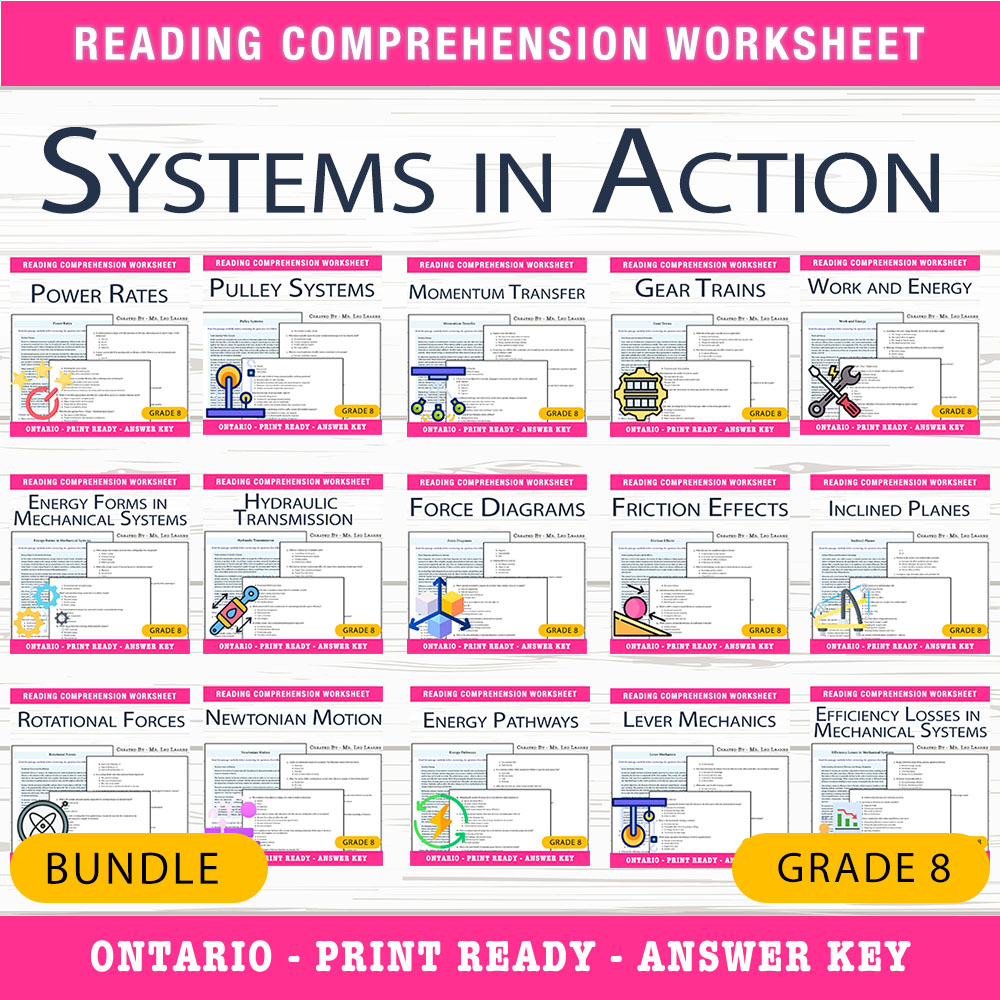 Grade 8 Science | Mechanical Systems & Energy Mastery Unit Worksheet Pack — bundle cover
