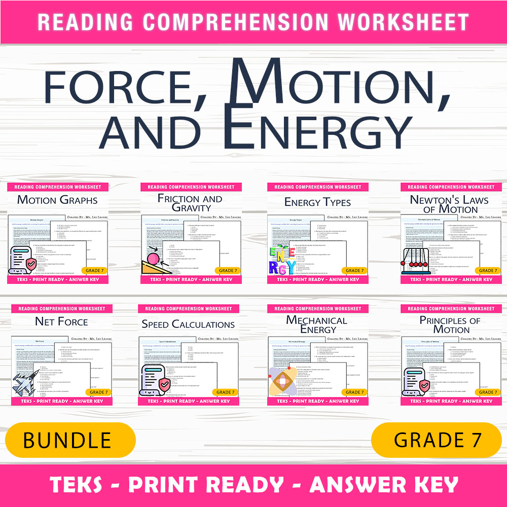 Grade 7 Science Unit Bundle – Motion, Forces & Energy Worksheets for Mastery — bundle cover