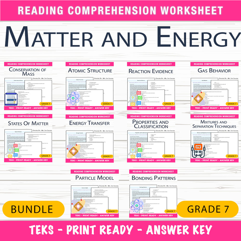 Grade 7 Science Unit Bundle – States, Reactions & Atomic Structure Worksheets — bundle cover