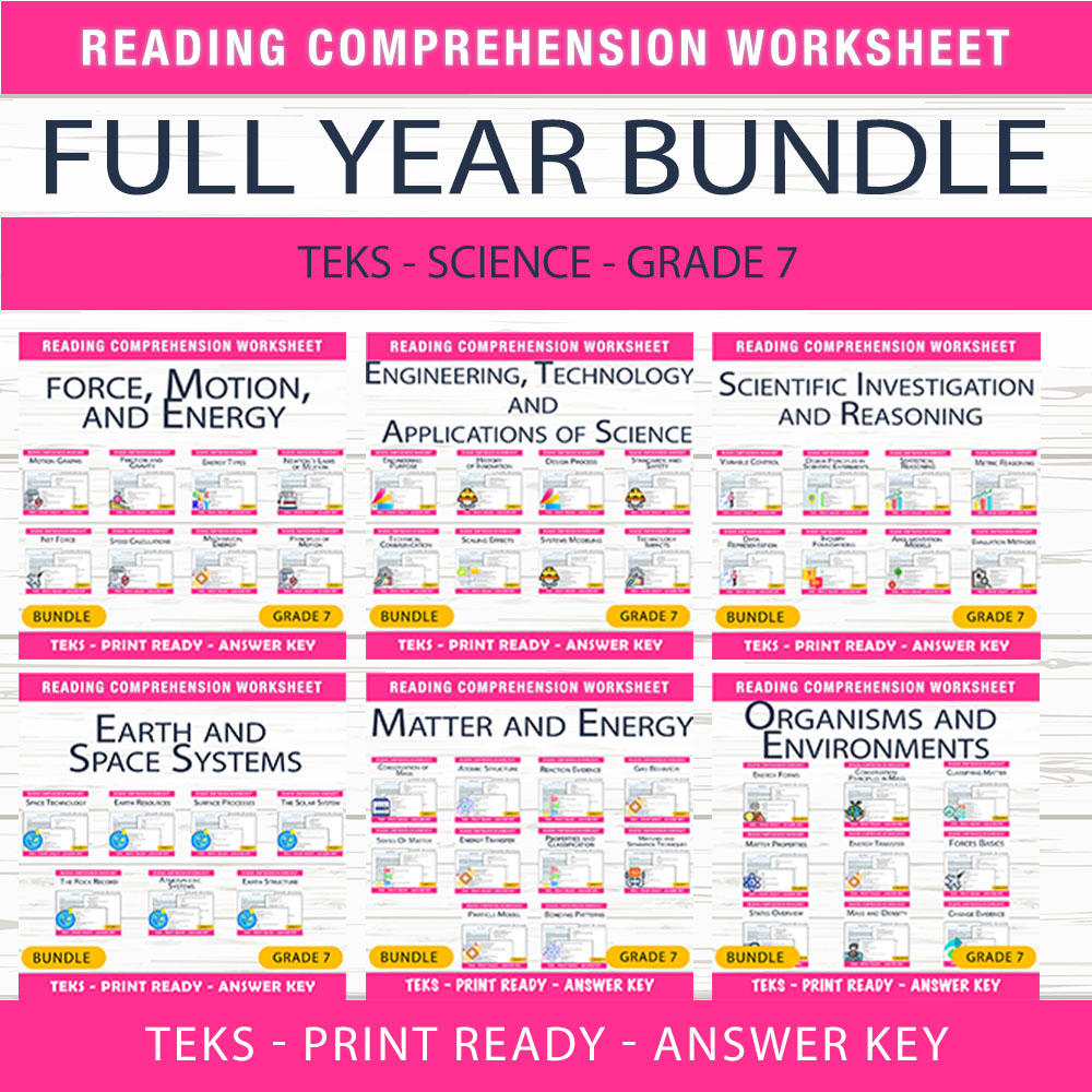 Grade 7 Science Worksheet Bundle – Physics, Earth, Ecosystems & More  — bundle cover