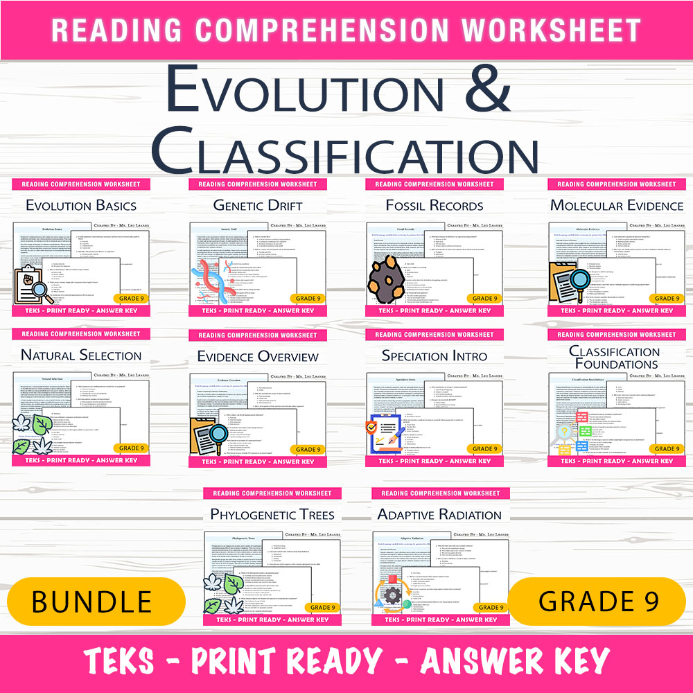 Grade 9 Science Evolution & Classification Unit Worksheet Pack  — bundle cover