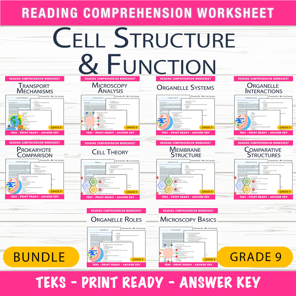 Grade 9 Science Unit Bundle | Cell Structures & Transport Mechanisms Worksheets — bundle cover