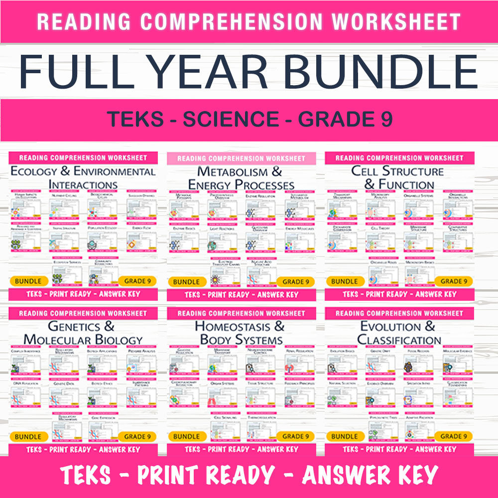 Grade 9 Science Worksheet Bundle – Cell Biology, Genetics & Ecosystems — bundle cover