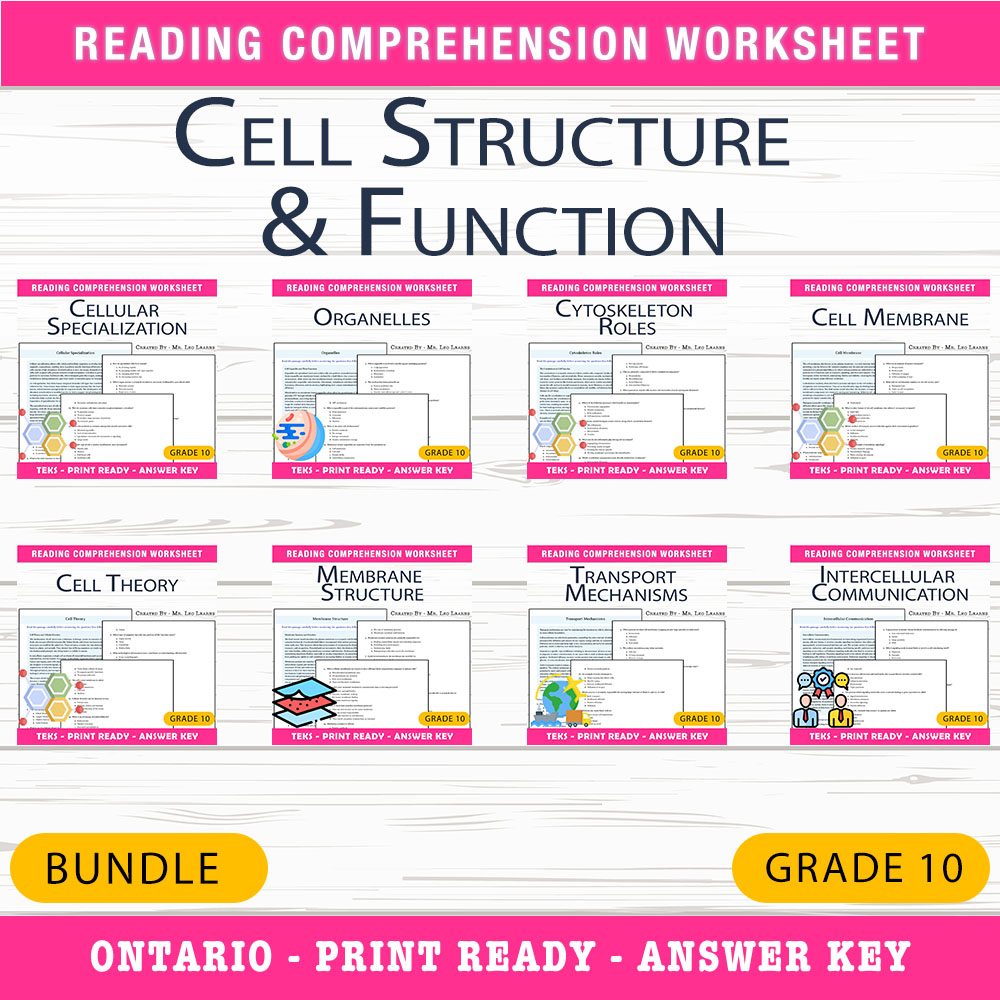 Grade 10 Science Cell Biology Unit | Cell Structures & Functions Worksheet Pack — bundle cover