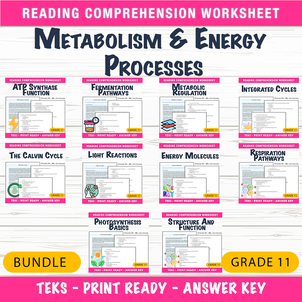 Grade 11 Science | Cellular Energy & Photosynthesis Unit Worksheet Bundle — bundle cover