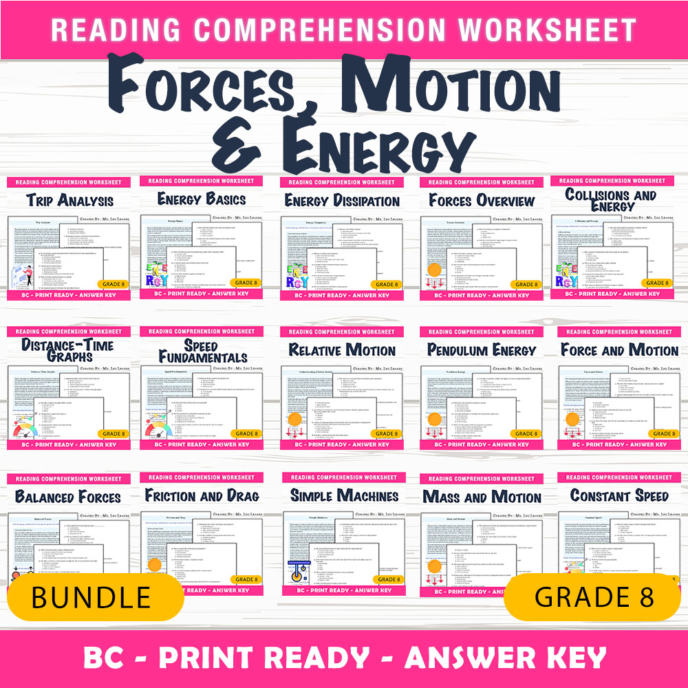 Grade 8 Science Forces, Motion & Energy UNIT Bundle  — bundle cover