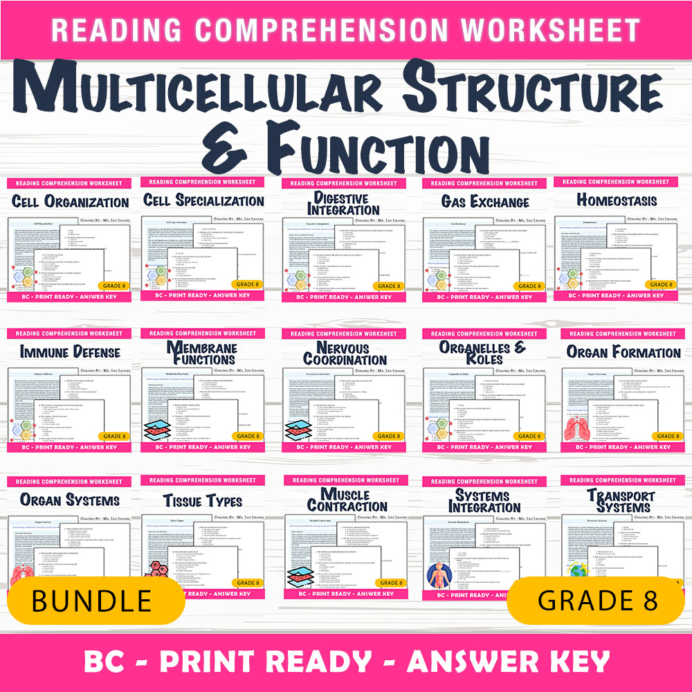 Grade 8 Science UNIT | Multicellular Structure & Function Worksheet Bundle  — bundle cover