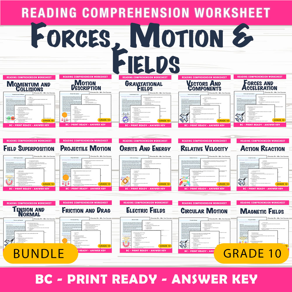 Grade 10 Science | Forces, Motion & Fields UNIT Worksheet Bundle — bundle cover