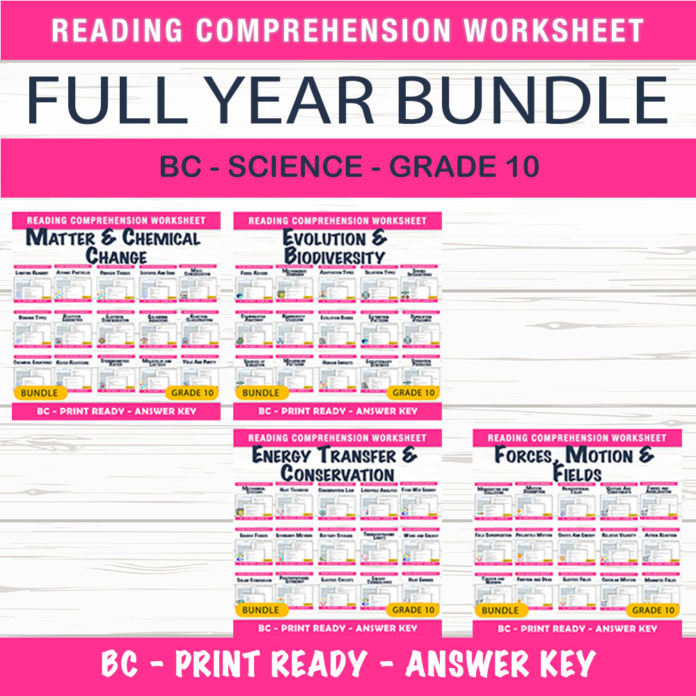 Grade 10 Science BC Unit Worksheet Bundle – Master Energy, Chemistry & Physics — bundle cover