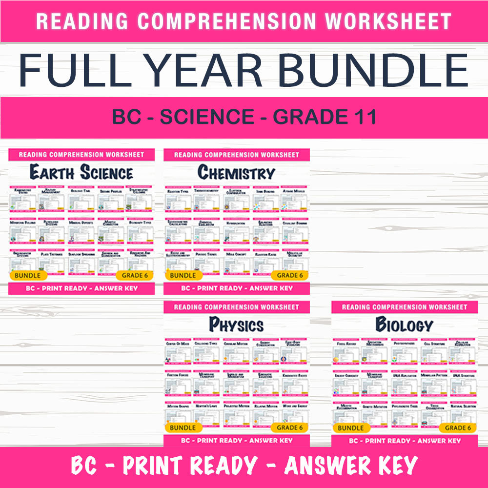 Grade 11 Science Worksheet Bundle | Physics, Biology & Earth Systems (BC) — bundle cover