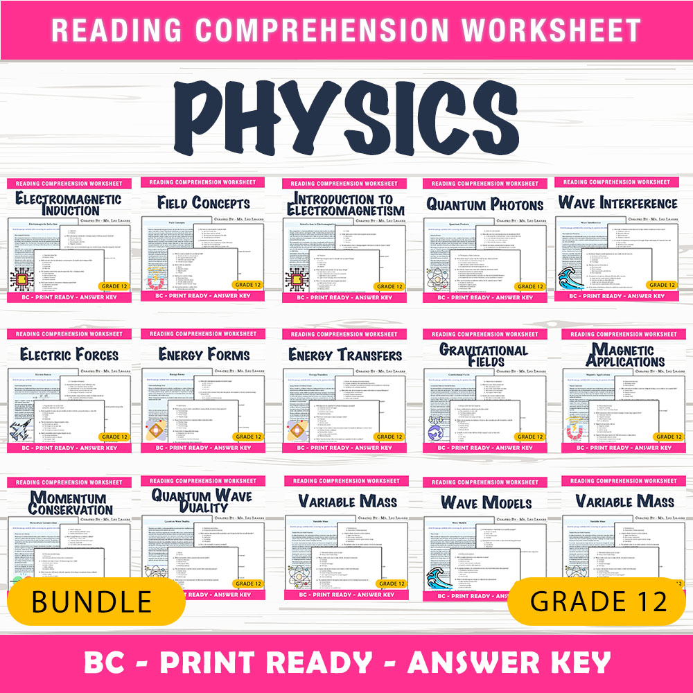 Grade 12 Science | Physics 12 Wave & Quantum Concepts Worksheet Bundle — bundle cover