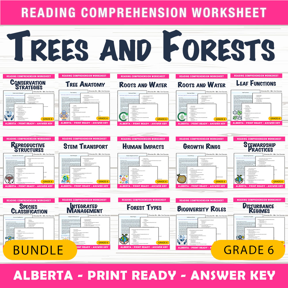 Grade 6 Science | Trees and Forests Unit Bundle for Alberta (Worksheet Pack) — bundle cover