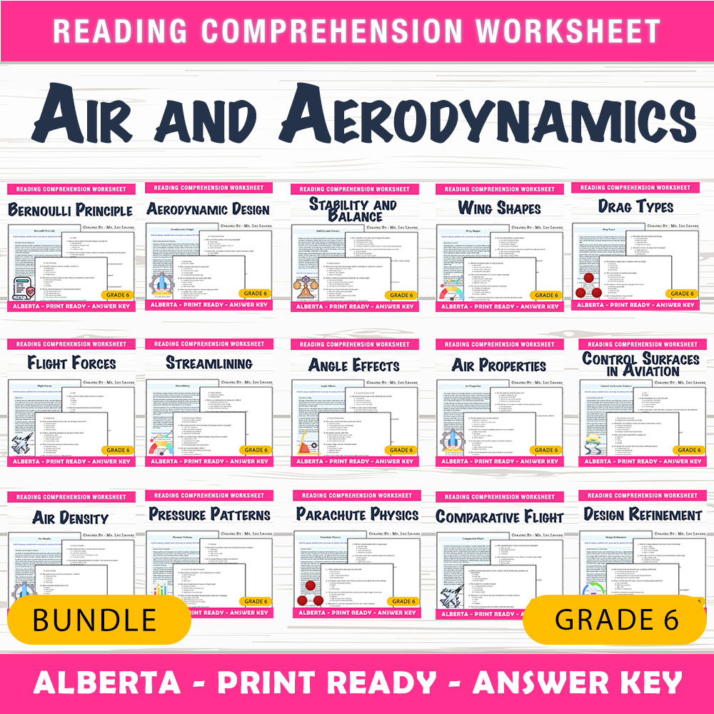 Grade 6 Science | Air and Aerodynamics UNIT Worksheet Bundle (Alberta Framework) — bundle cover