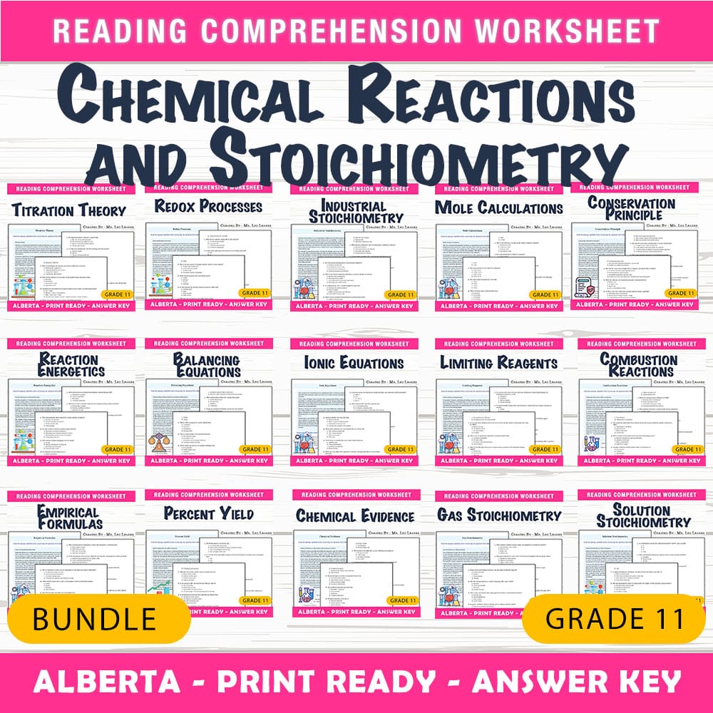 Grade 11 Science Chemical Reactions and Stoichiometry Lesson Bundle | Alberta — bundle cover