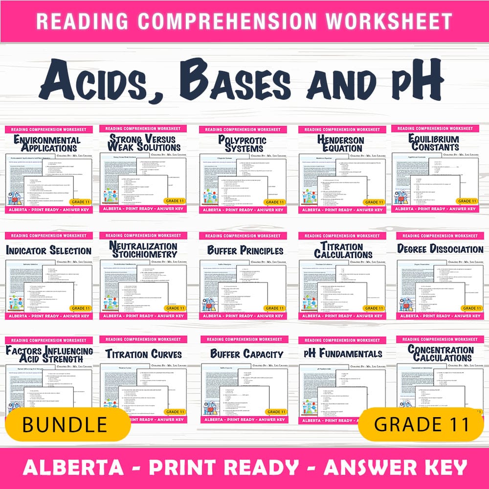 Grade 11 Science Acids Bases and pH Worksheets Bundle | Alberta — bundle cover