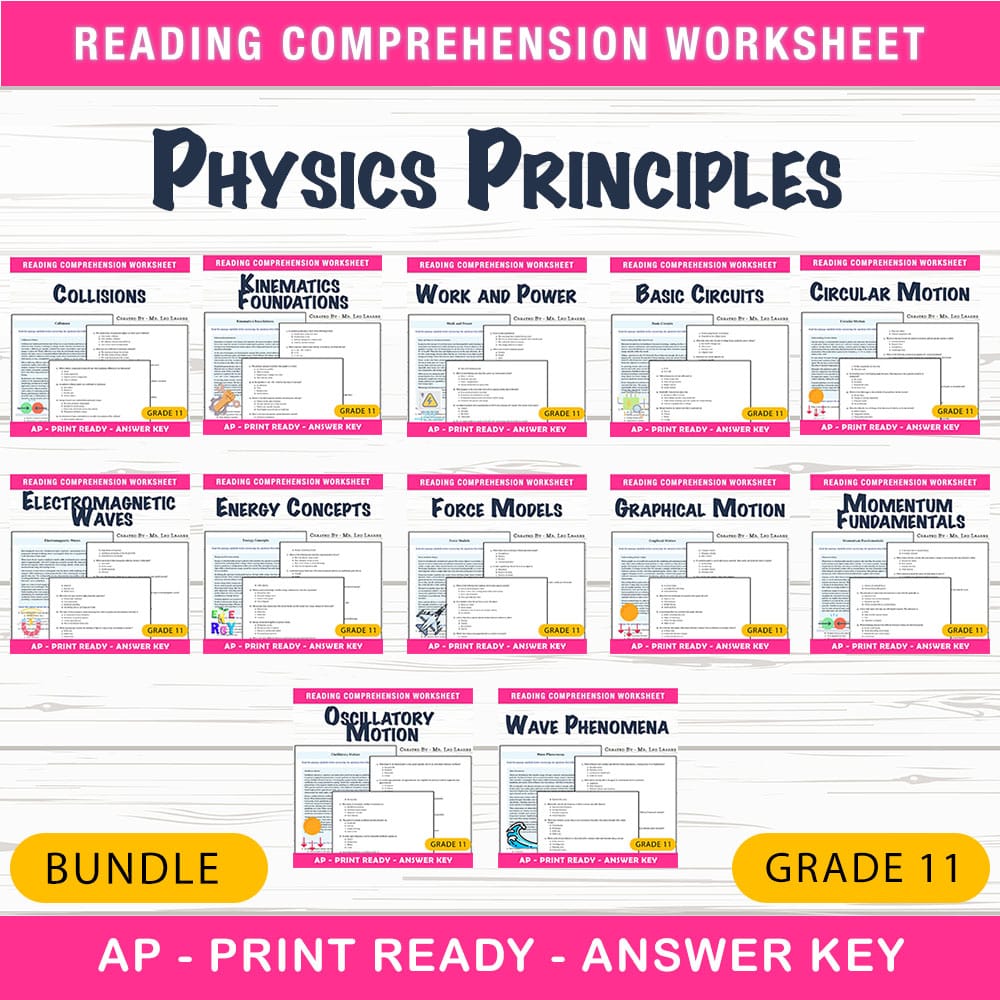 Grade 11 Physics Principles Bundle – AP Science Worksheets for Mastery — bundle cover