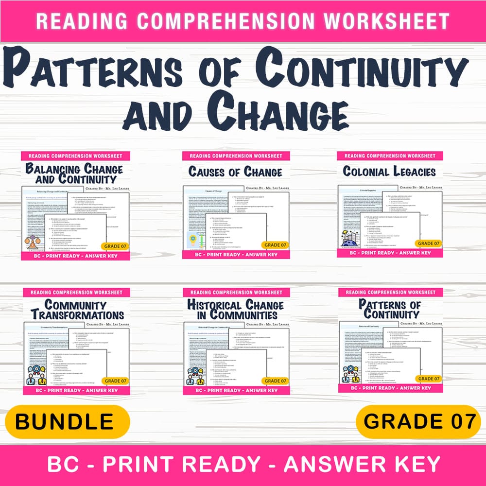 Grade 7 Social Studies BC Bundle – Patterns of Continuity and Change Worksheets — bundle cover